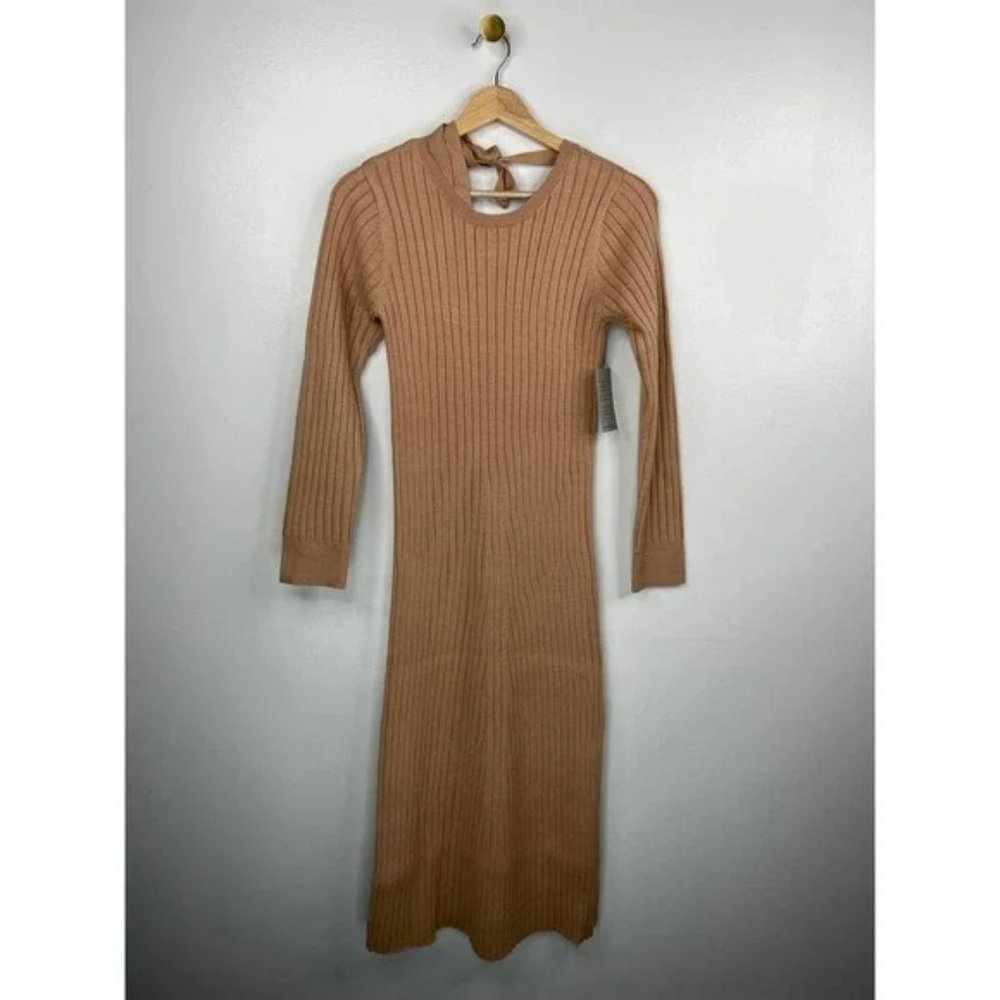 WAYF X Bff Hollie Long Sleeve Women's Sweater Dress Camel Size: X-Small NWT - Picture 2 of 7
